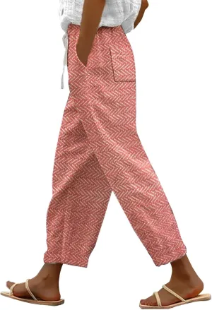 Womens Linen Summer Capri Pants Capri Pants with Pockets Wide Leg Cropped Pants for Women Comfy Loose Summer Beach