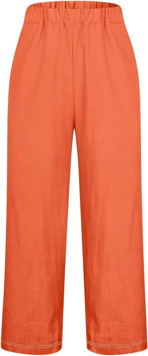 Womens Linen Summer Pants Casual Cotton and Linen Long Pants Linen Pants for Women Petite Short