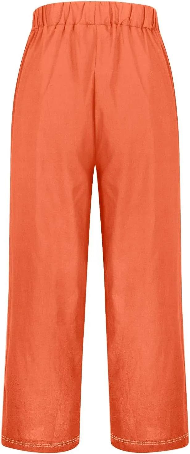 Womens Linen Summer Pants Casual Cotton and Linen Long Pants Linen Pants for Women Petite Short