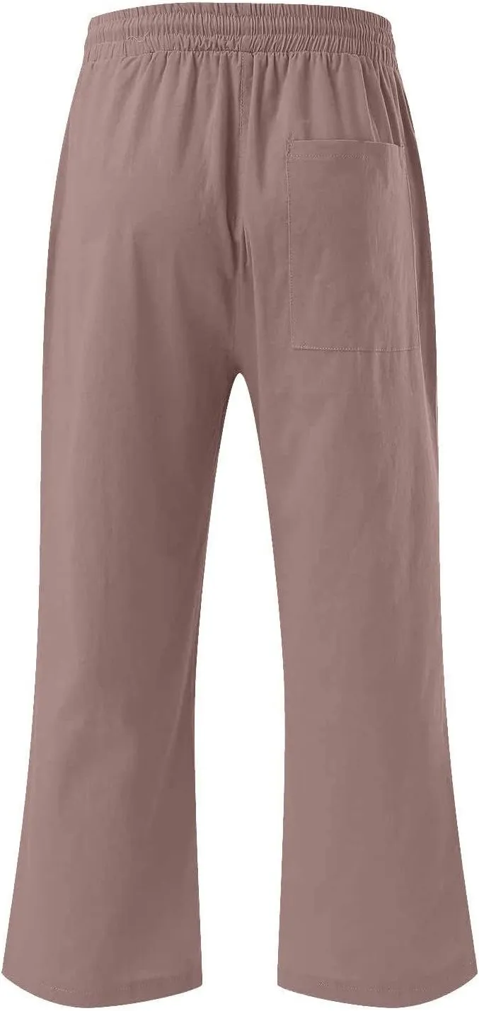 Womens Linen Wide Leg Pants Essentials Womens Linen High Waisted Wide Leg Pants Printed Loose Flowy Casual Palazzo