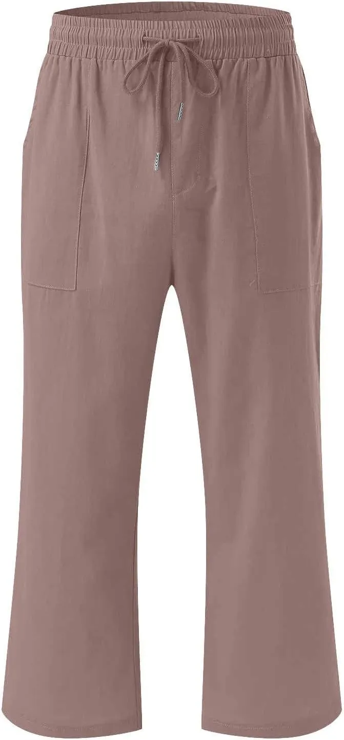 Womens Linen Wide Leg Pants Essentials Womens Linen High Waisted Wide Leg Pants Printed Loose Flowy Casual Palazzo