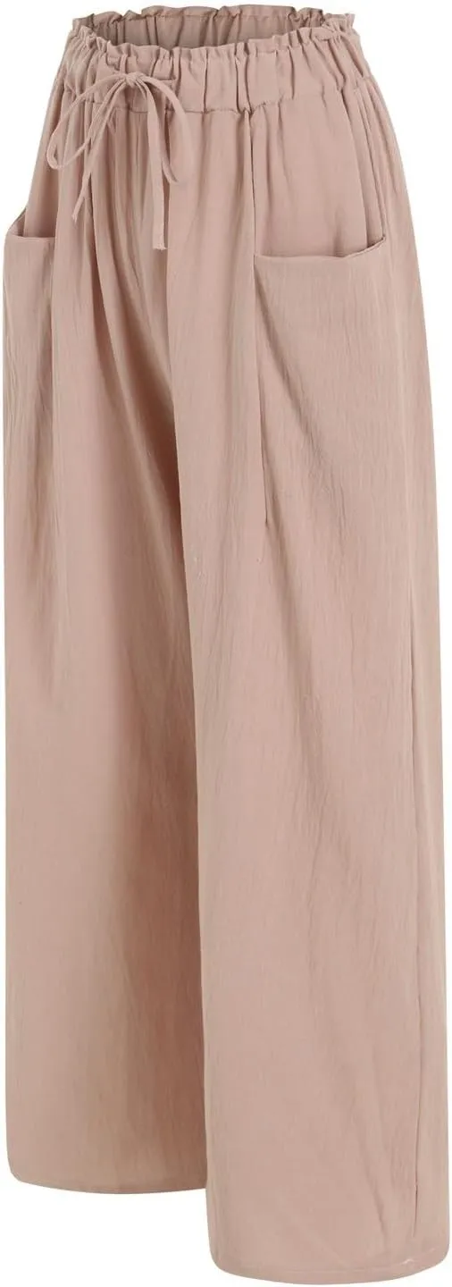 Womens Linen Wide Leg Pants Womens Linen Pants Wide Leg for Women High Waist Casual Relaxed with Pockets Inseam