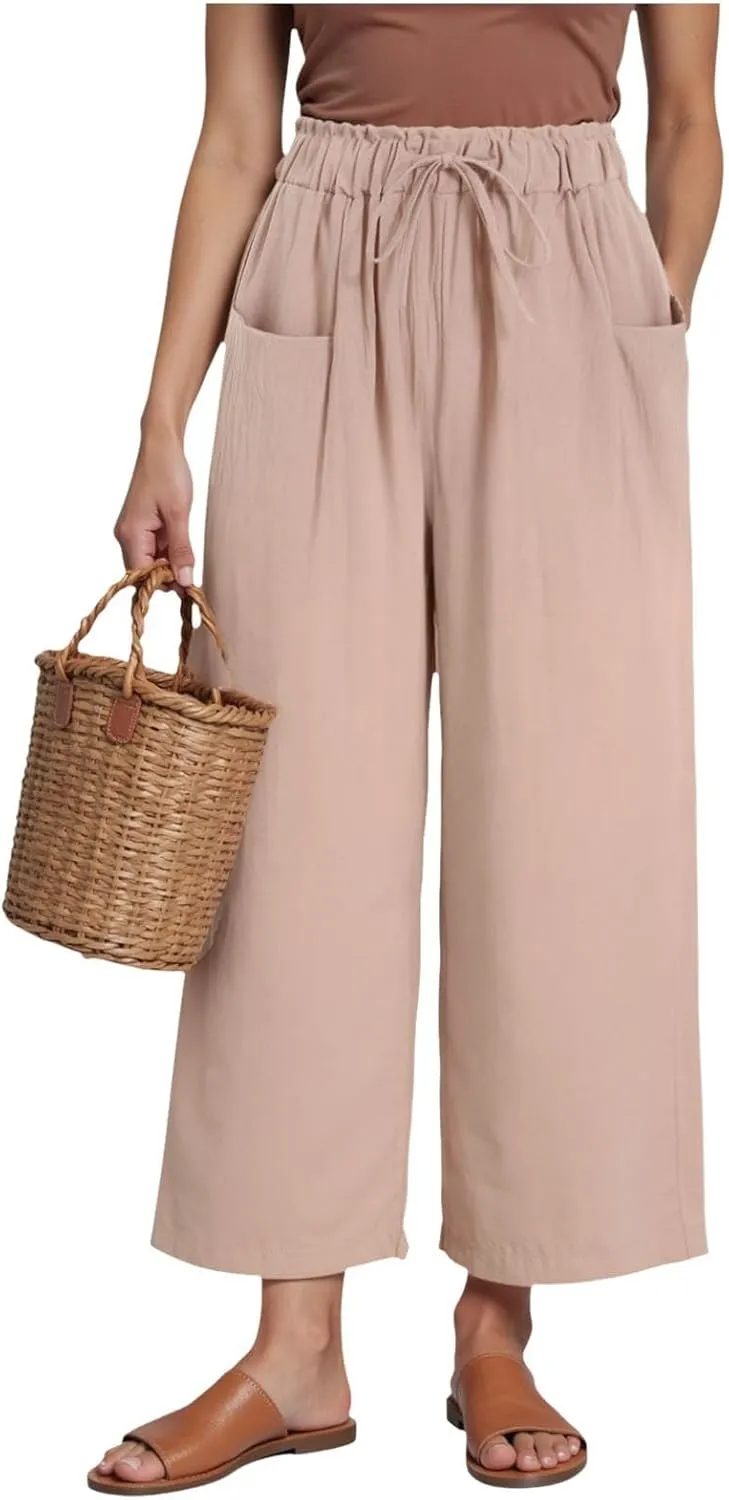 Womens Linen Wide Leg Pants Womens Linen Pants Wide Leg for Women High Waist Casual Relaxed with Pockets Inseam