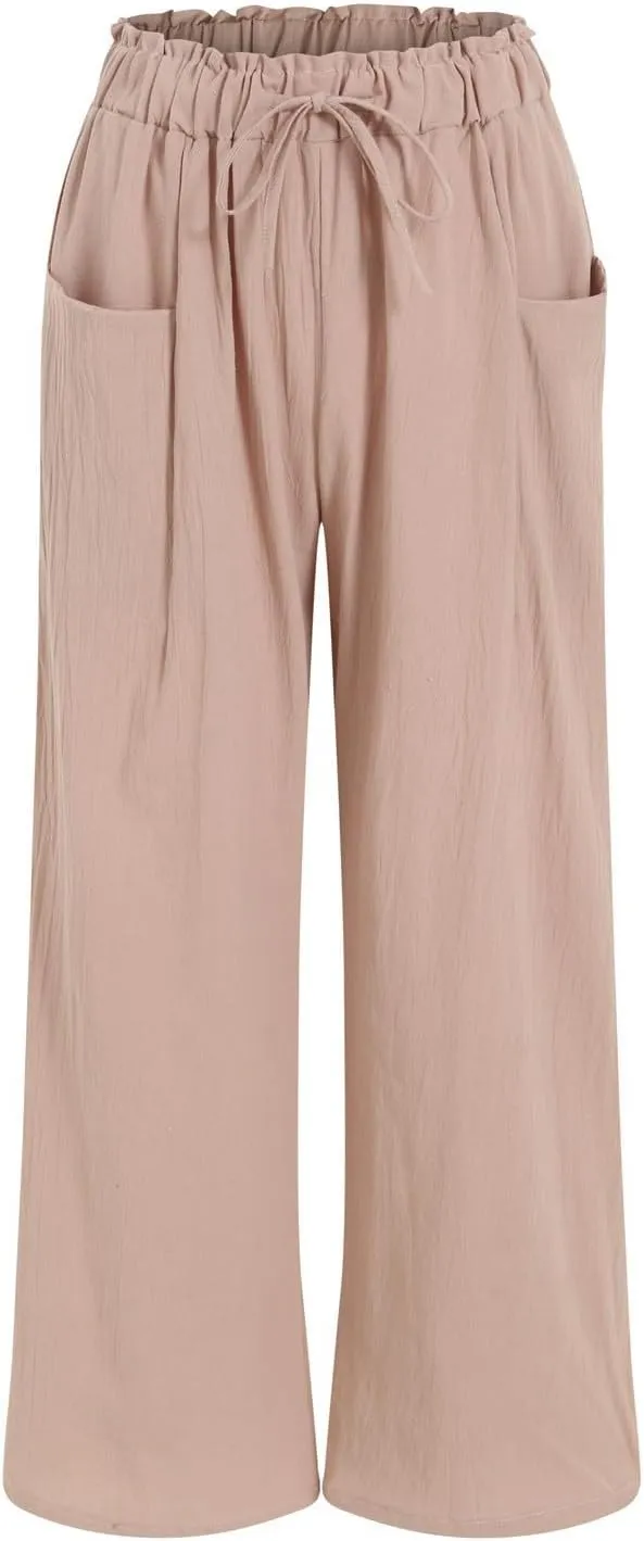 Womens Linen Wide Leg Pants Womens Linen Pants Wide Leg for Women High Waist Casual Relaxed with Pockets Inseam