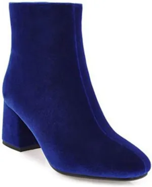 Women's Retro Dressy Ankle Boots Square Toe Zipper Velvet Lined Booties Chunky Mid Heel Short Boot
