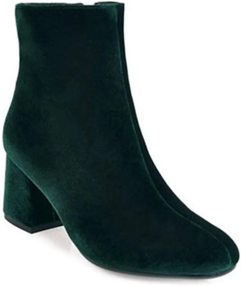 Women's Retro Dressy Ankle Boots Square Toe Zipper Velvet Lined Booties Chunky Mid Heel Short Boot