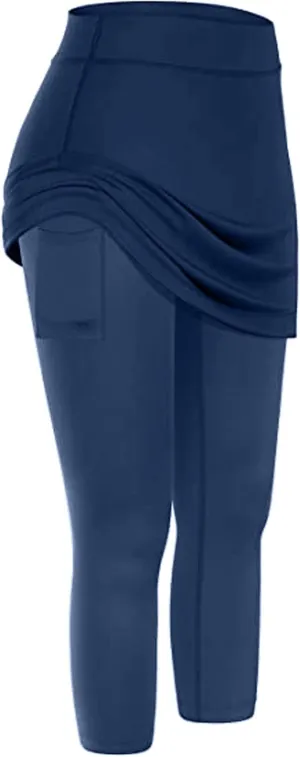 Womens Skirted Leggings with Tummy Control High Waist Athletic Workout Yoga Pants Fitness Tennis Skirt Sport Tights