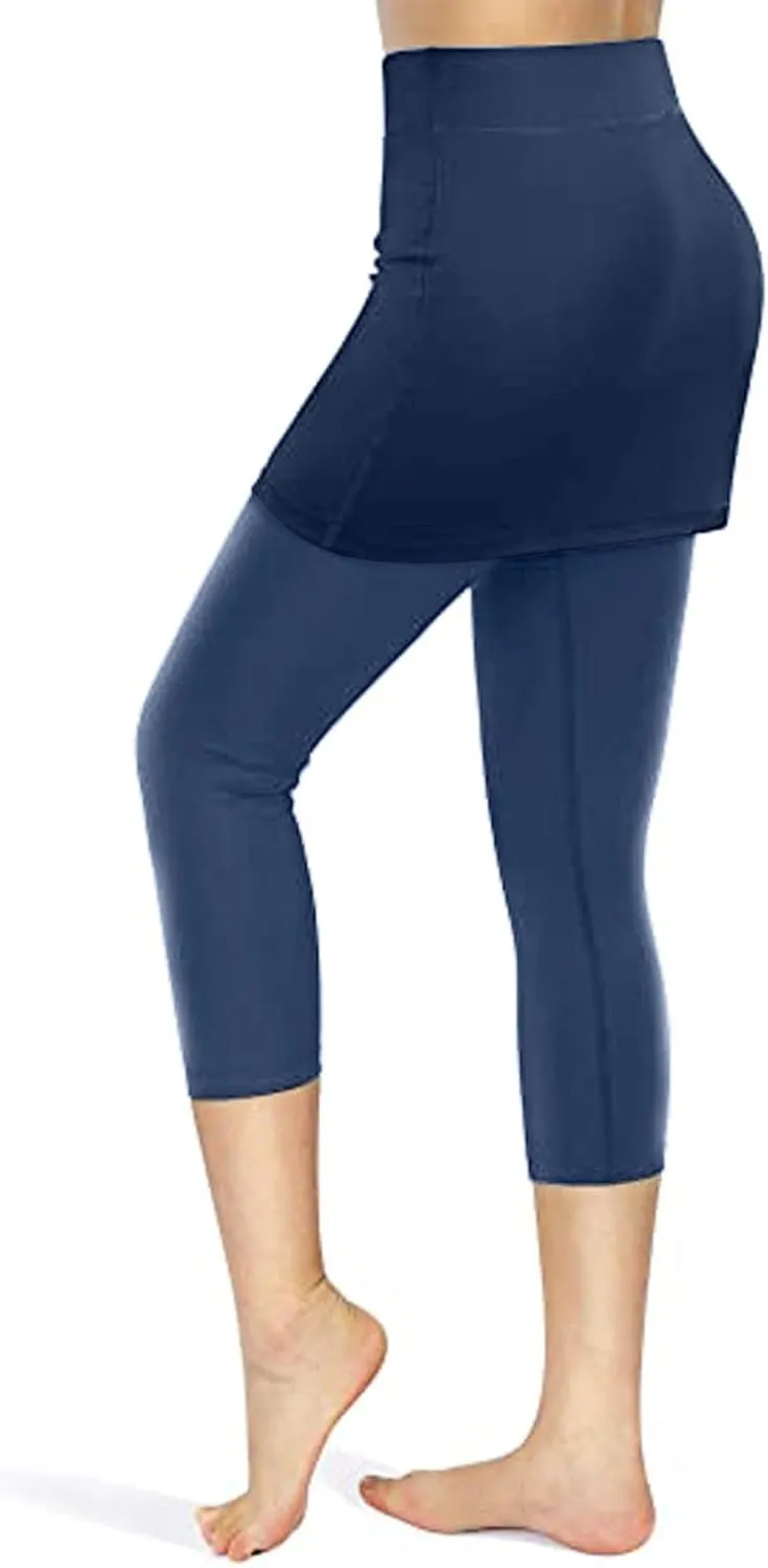 Womens Skirted Leggings with Tummy Control High Waist Athletic Workout Yoga Pants Fitness Tennis Skirt Sport Tights