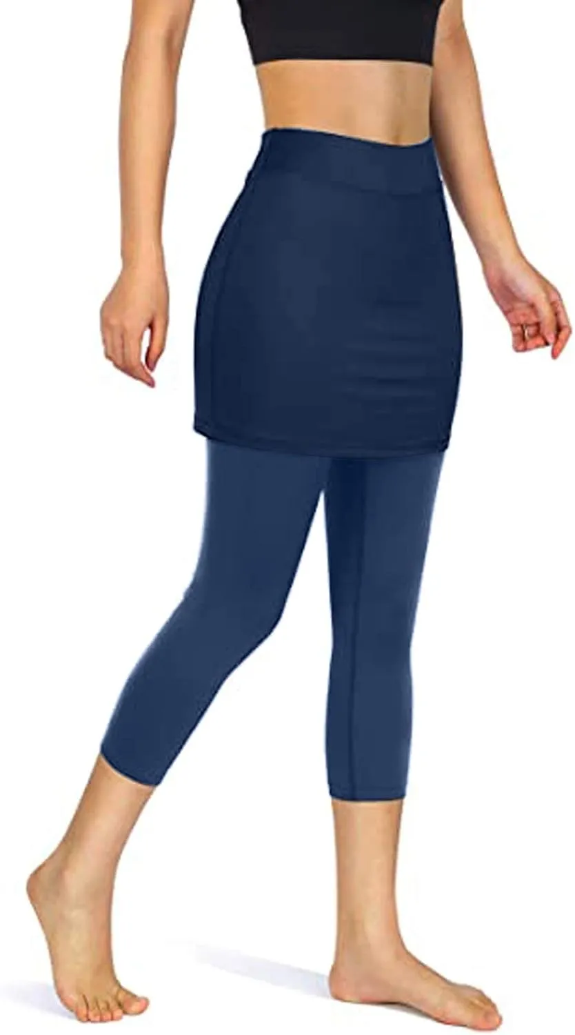 Womens Skirted Leggings with Tummy Control High Waist Athletic Workout Yoga Pants Fitness Tennis Skirt Sport Tights