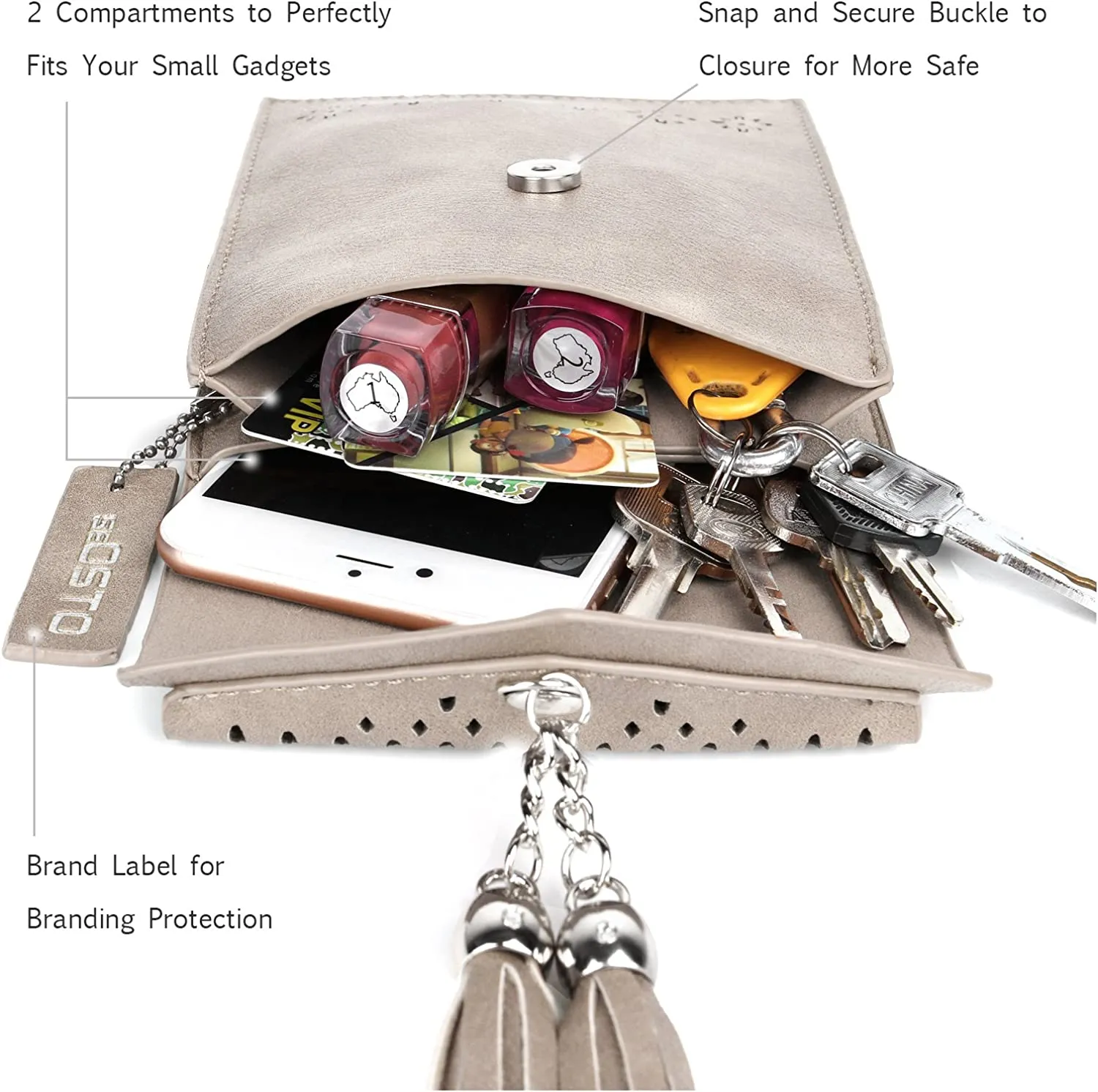 Womens Small Crossbody Bag, Tassel Cell Phone Purse Holder Wallet