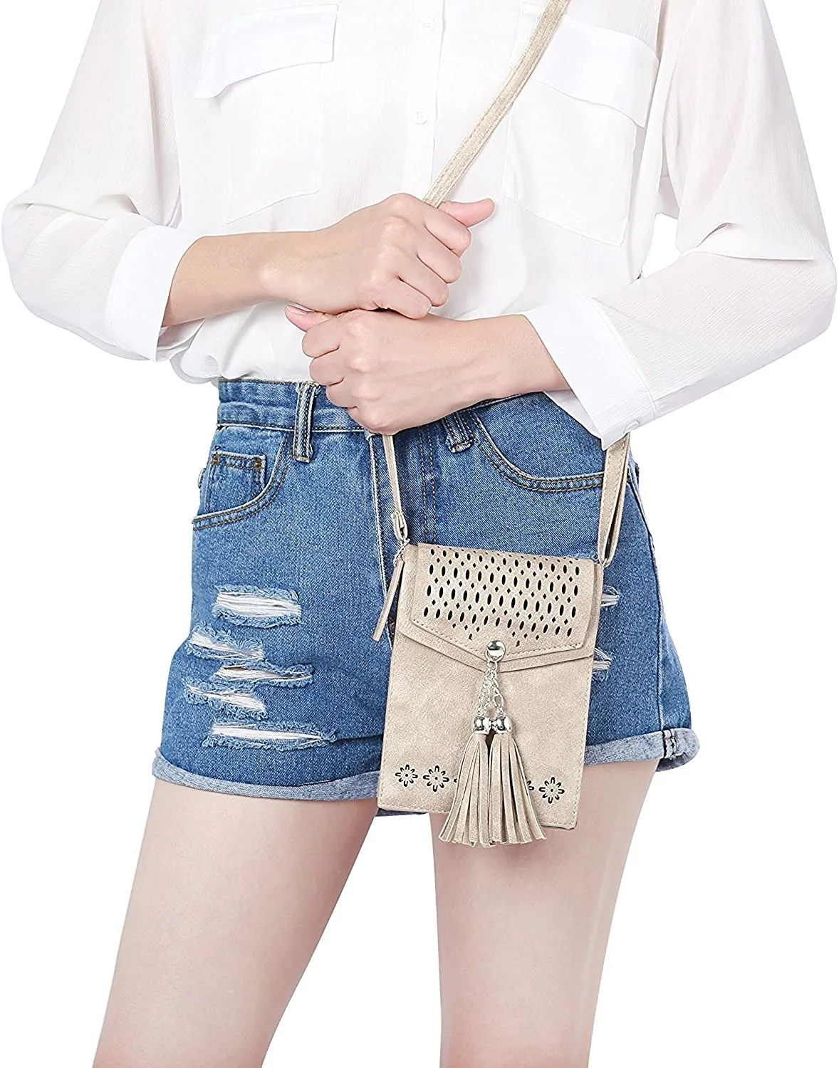Womens Small Crossbody Bag, Tassel Cell Phone Purse Holder Wallet