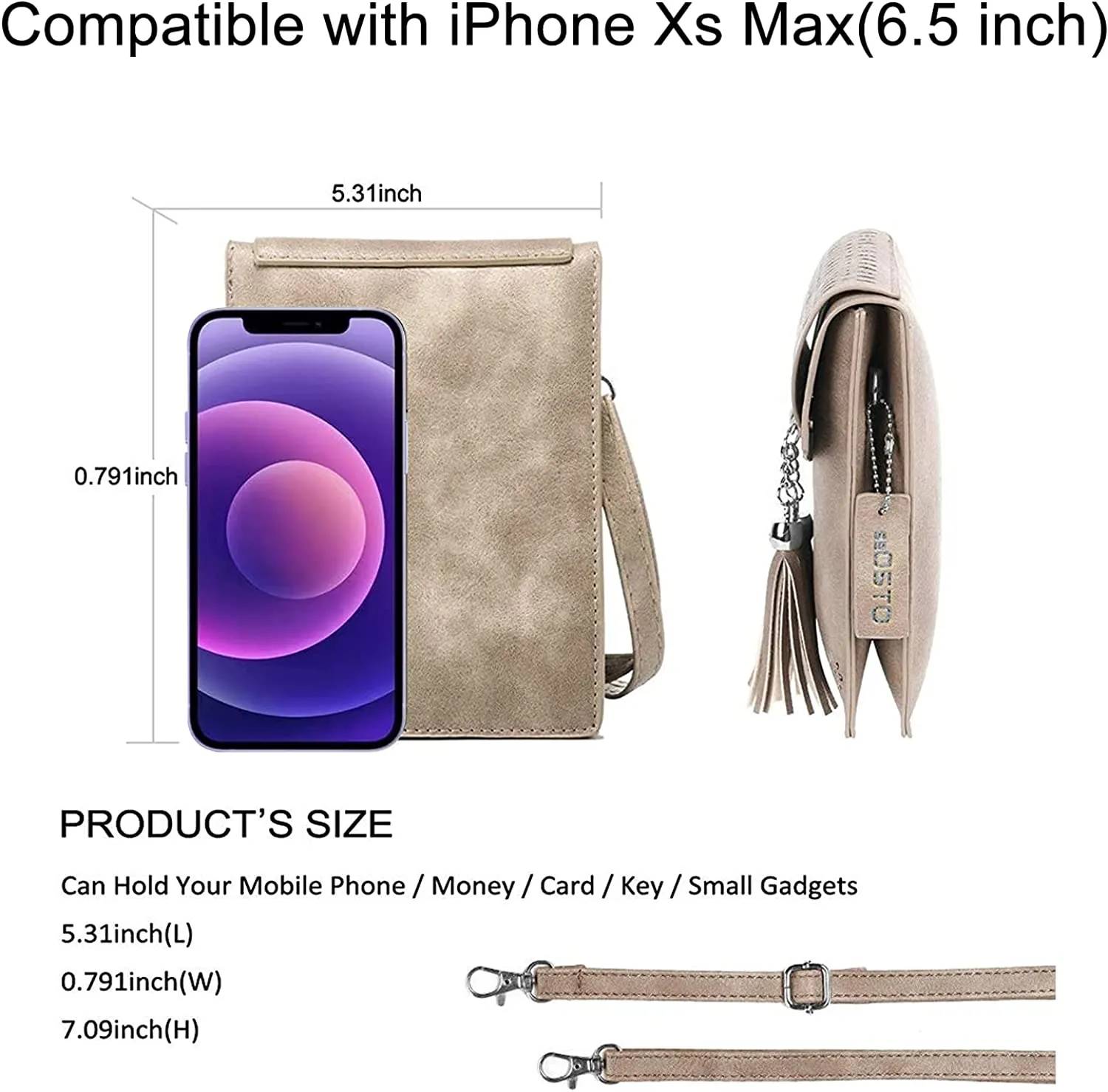 Womens Small Crossbody Bag, Tassel Cell Phone Purse Holder Wallet