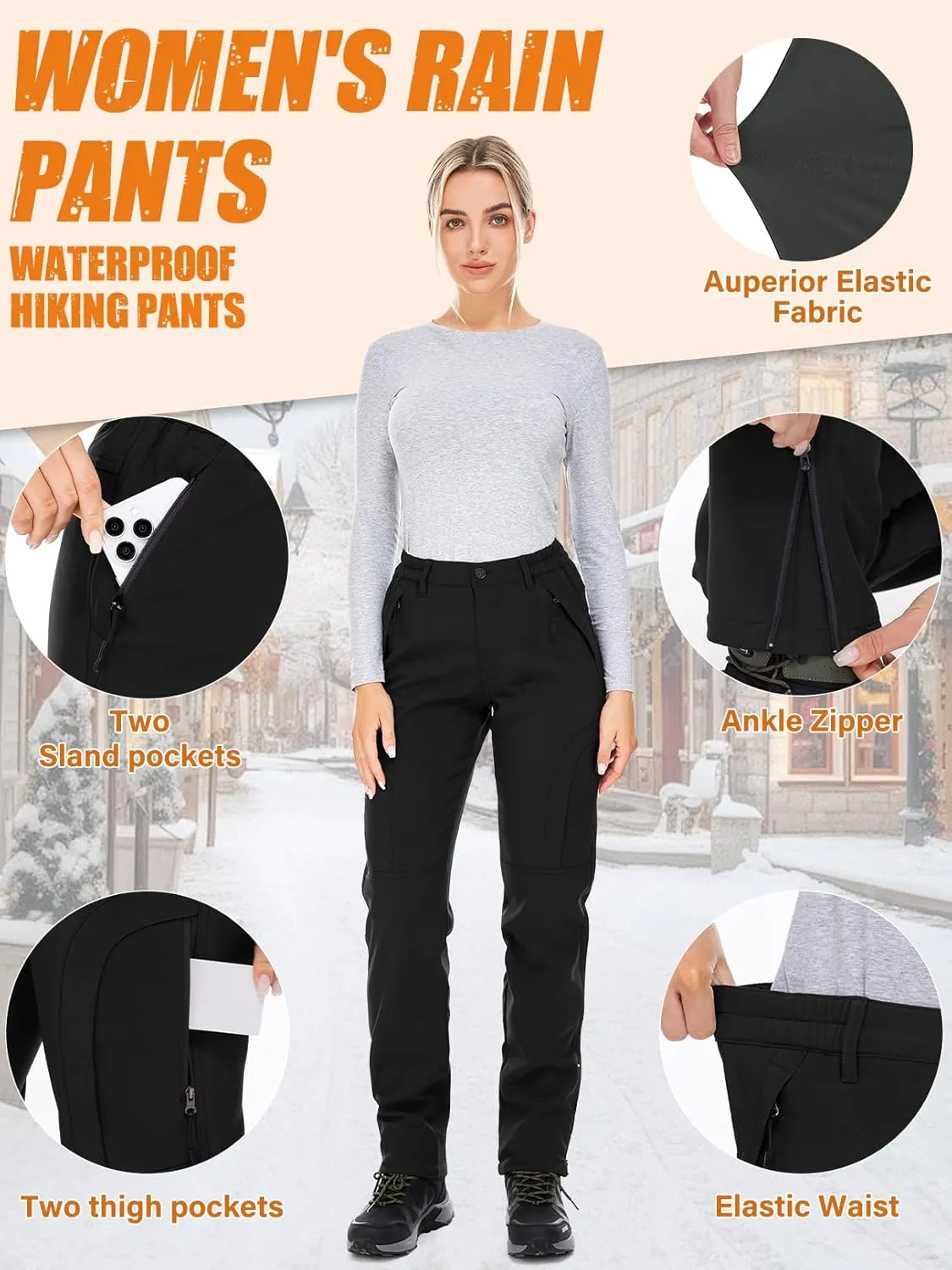 Womens Snow Pants Winter Waterproof Outdoor Soft Shell Fleece Linded Cargo Ski Hiking Pants