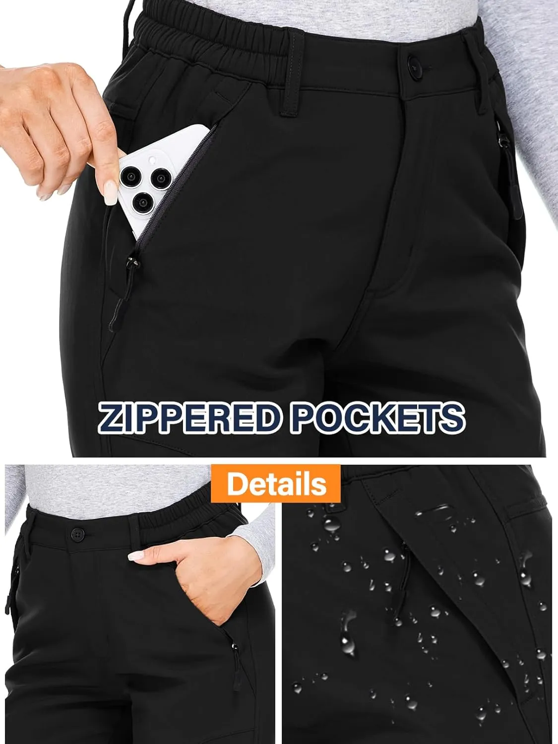 Womens Snow Pants Winter Waterproof Outdoor Soft Shell Fleece Linded Cargo Ski Hiking Pants