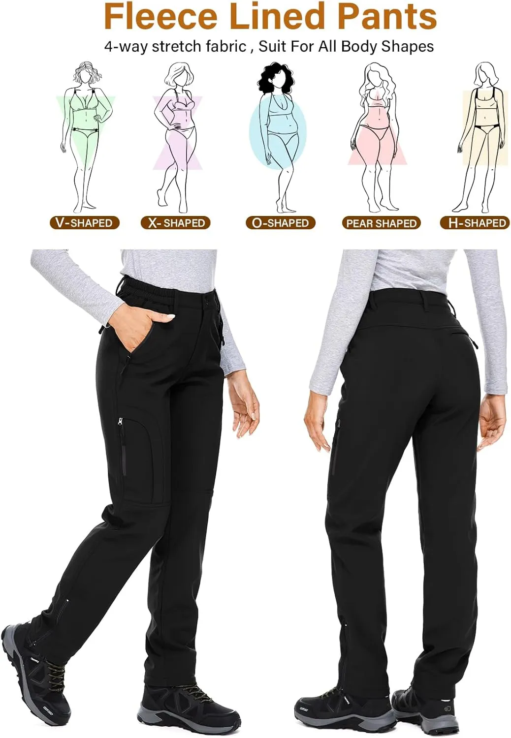 Womens Snow Pants Winter Waterproof Outdoor Soft Shell Fleece Linded Cargo Ski Hiking Pants