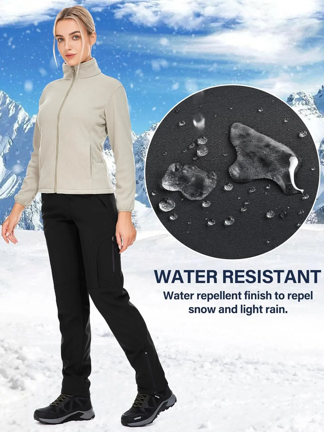 Womens Snow Pants Winter Waterproof Outdoor Soft Shell Fleece Linded Cargo Ski Hiking Pants