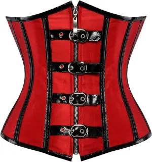 Women's Steampunk Faux Leather Bustier Halter Shoulder Straps Underbust Corset Top