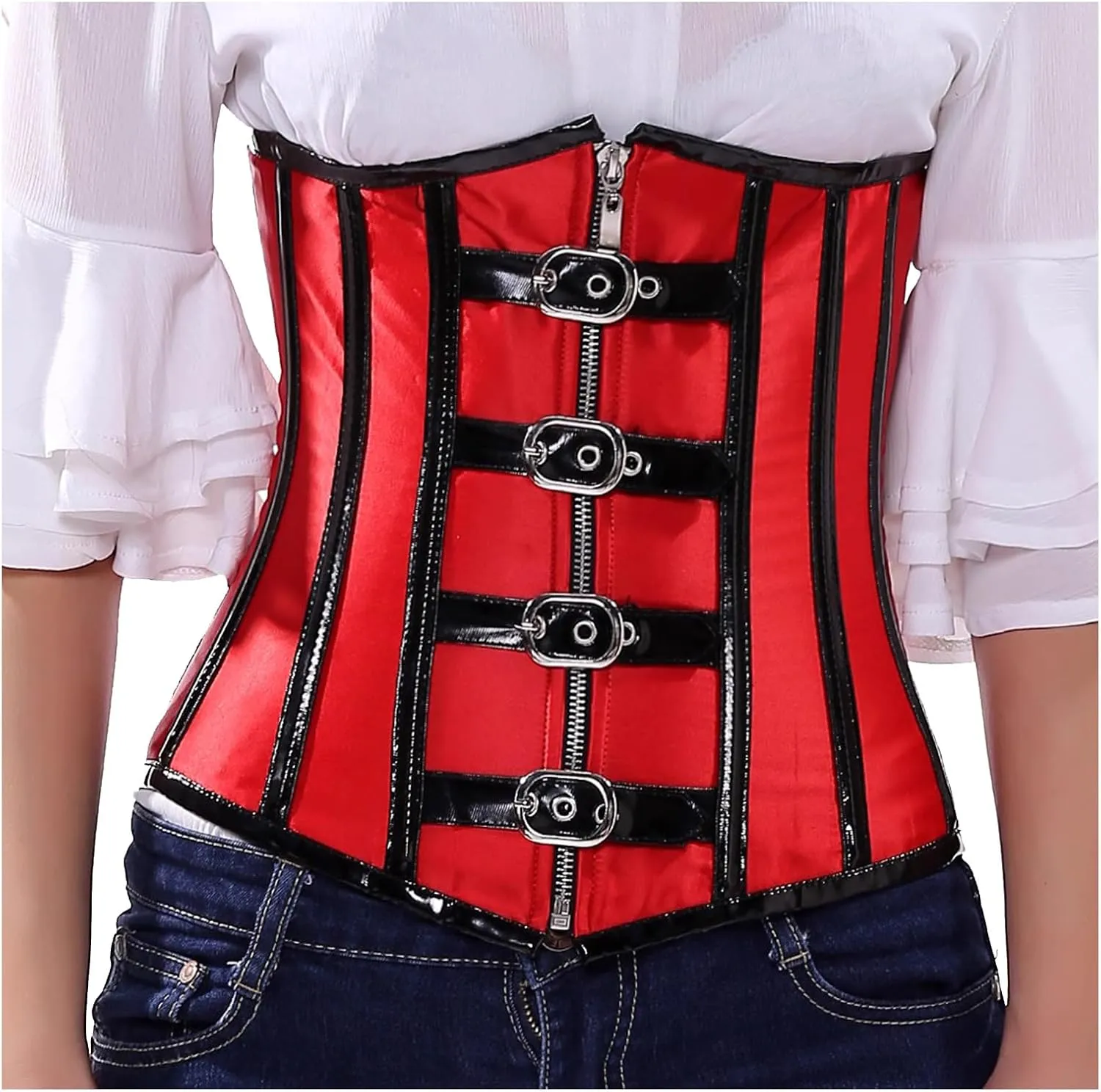 Women's Steampunk Faux Leather Bustier Halter Shoulder Straps Underbust Corset Top
