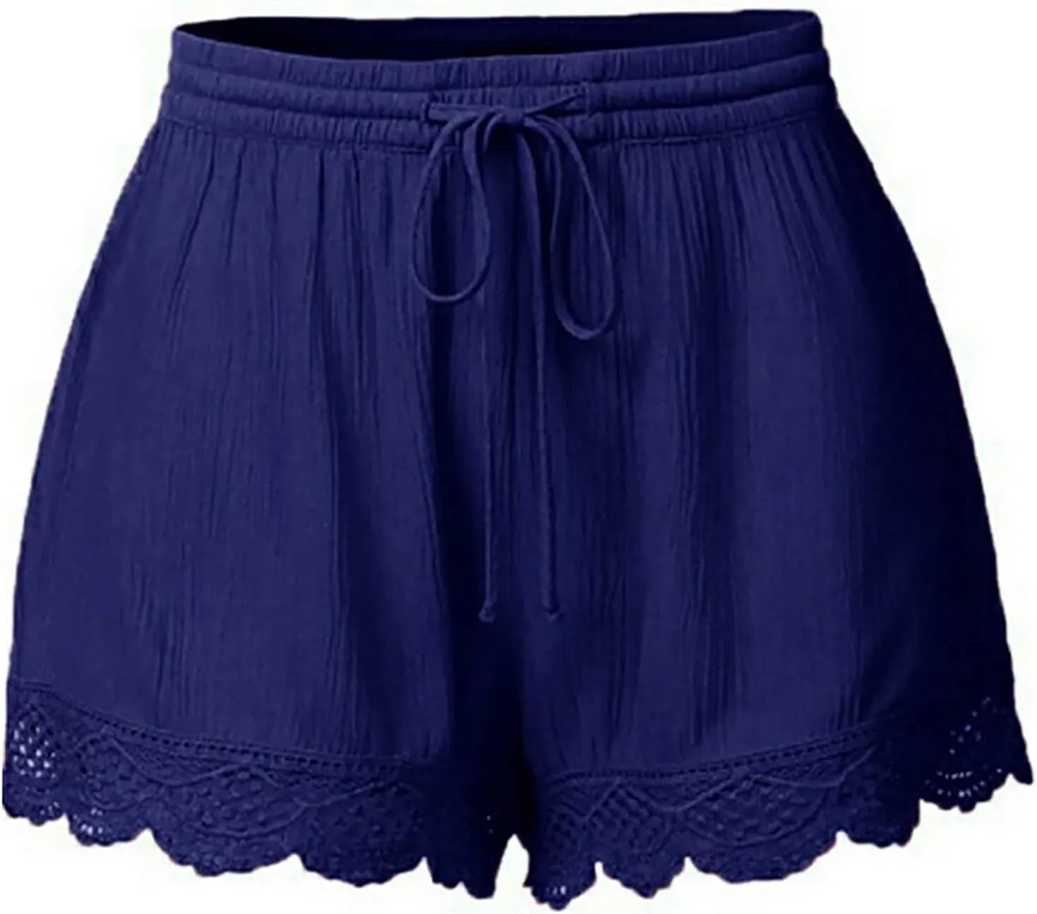Womens Summer Shorts 2024 Plus Size Casual Lace Trim Elastic Waist Drawstring Lounge Shorts Beach Ruffle Flowy Shorts
