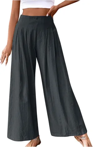 Women's Summer Wide Leg Palazzo Pants Fashion High Waistd Loose Elastic Waist Slacks Casual Going Out Flowy Trousers