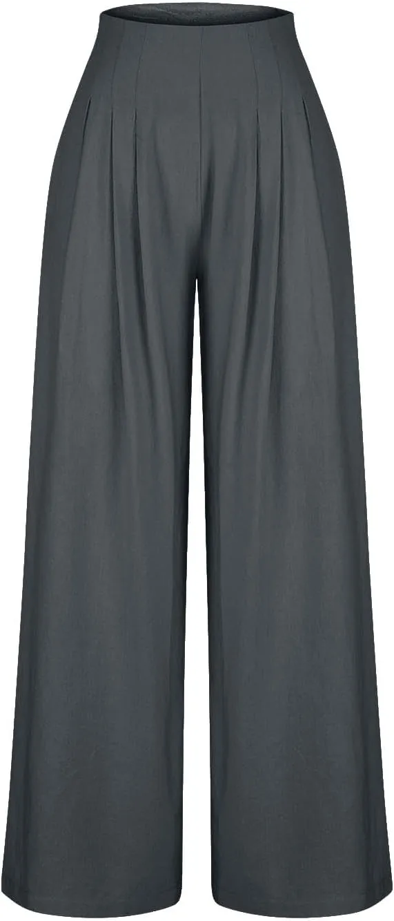 Women's Summer Wide Leg Palazzo Pants Fashion High Waistd Loose Elastic Waist Slacks Casual Going Out Flowy Trousers