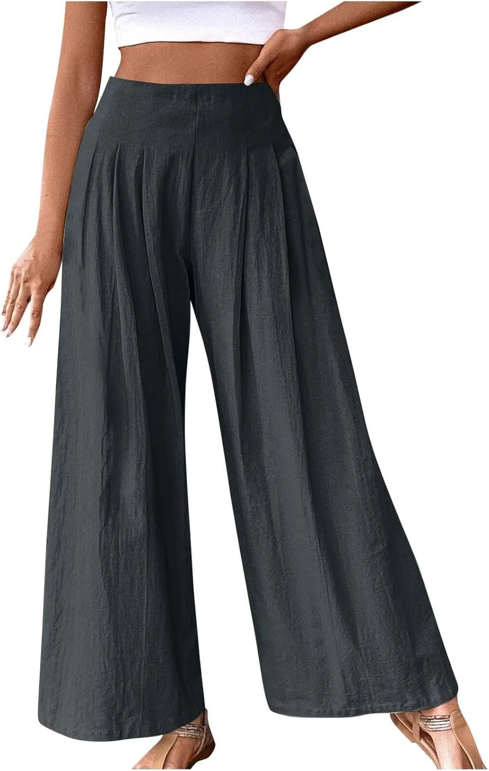 Women's Summer Wide Leg Palazzo Pants Fashion High Waistd Loose Elastic Waist Slacks Casual Going Out Flowy Trousers