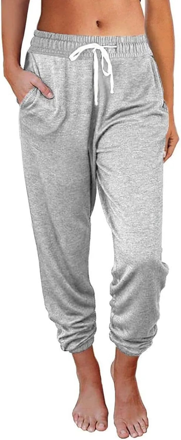 Womens Sweatpants Baggy Comfy Lounge Pants Drawstring High Waist Elastic Trousers Cropped Jogger Running Pants 2025