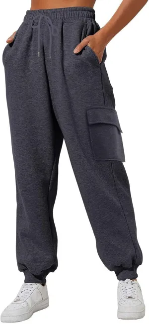 Women's Sweatpants Fleece Baggy Casual High Waisted Workout Athletic Cinch Bottom Comfy Fall Joggers Pants with Pockets
