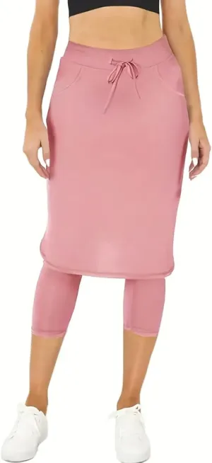Womens Tennis Skirts with Leggings Knee Length High Waisted Yoga Capri Pants Golf Long Skorts with Pockets