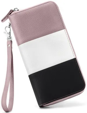 Womens Wallet RFID Blocking Genuine Leather Multi Credit Card Large Capacity Zip Around Clutch Travel Purse Wristlet