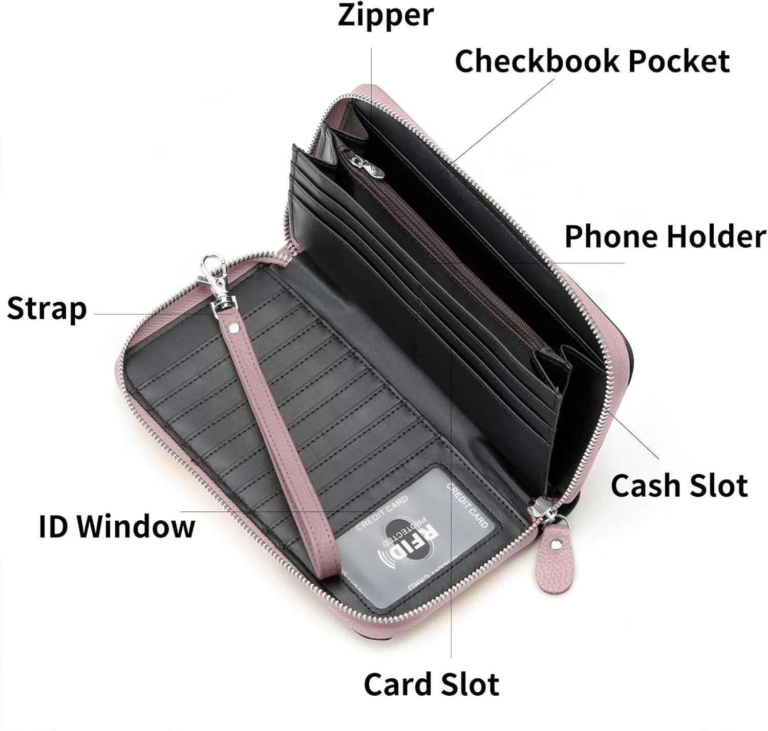 Womens Wallet RFID Blocking Genuine Leather Multi Credit Card Large Capacity Zip Around Clutch Travel Purse Wristlet