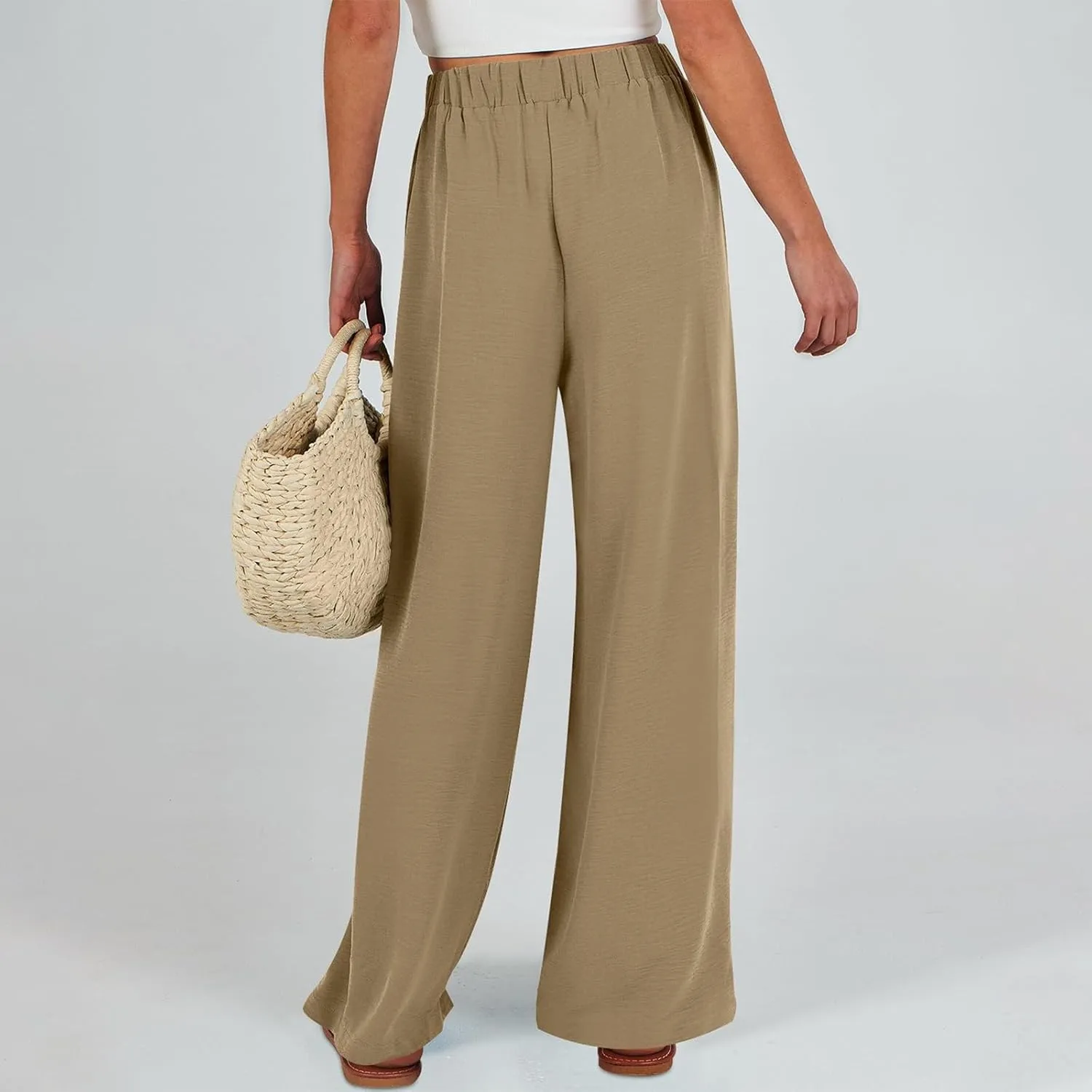 Womens Wide Leg Pants High Waisted Adjustable Tie Knot Flowy Casual Loose Business Work Trousers with Pockets