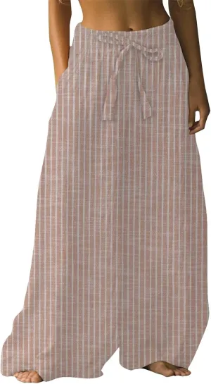 Womens Wide Leg Summer Pants Flowy Side Split Palazzo Beach Pants Boho High Waisted Trousers Vacation Outfits
