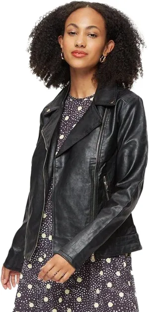 Womens/Ladies Faux Leather Tall Biker Jacket (4 US) (Black)