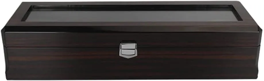 Wooden Watch Box, 6 Slots Watch Case with Pillow, Classic Glass Topped Wooden Watch Display Case Watch Organizer (Color : A, Size : One Size) (A One Size)