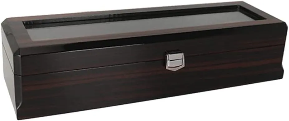 Wooden Watch Box, 6 Slots Watch Case with Pillow, Classic Glass Topped Wooden Watch Display Case Watch Organizer (Color : A, Size : One Size) (A One Size)