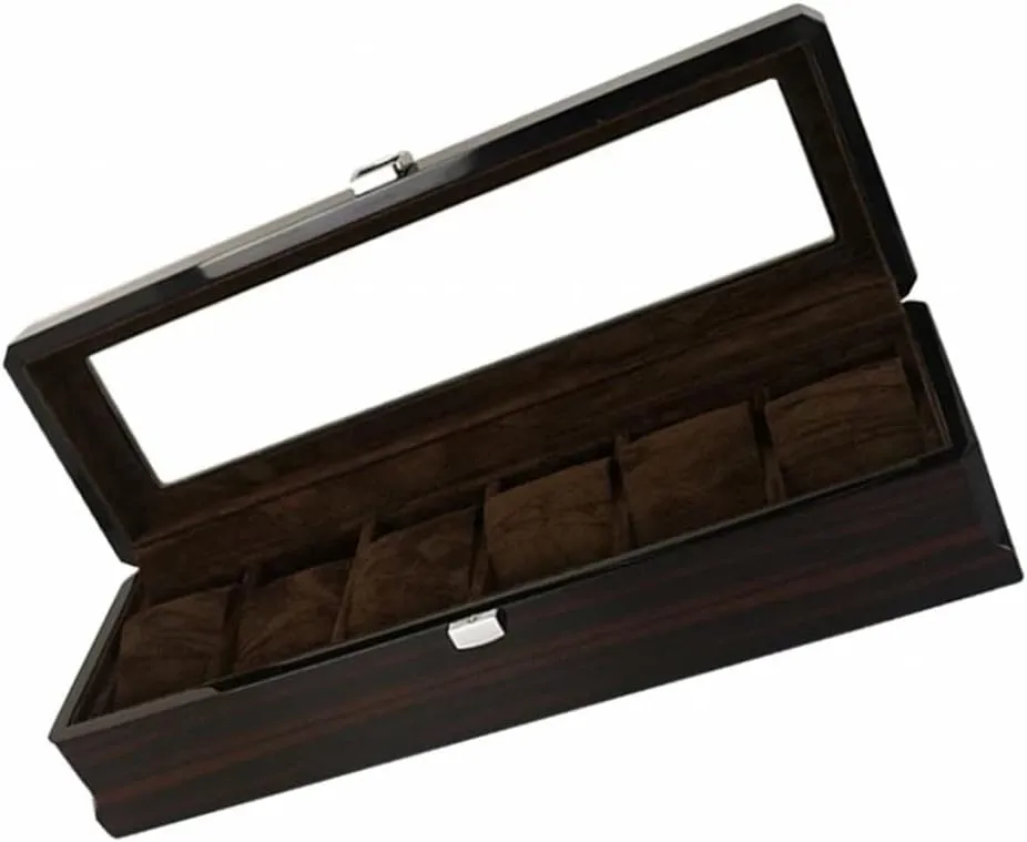 Wooden Watch Box, 6 Slots Watch Case with Pillow, Classic Glass Topped Wooden Watch Display Case Watch Organizer (Color : A, Size : One Size) (A One Size)