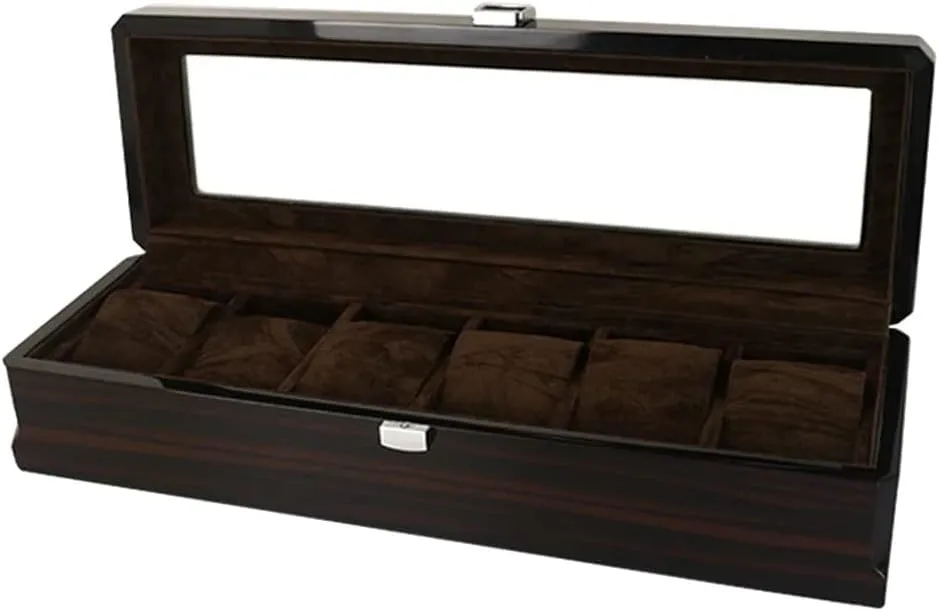 Wooden Watch Box, 6 Slots Watch Case with Pillow, Classic Glass Topped Wooden Watch Display Case Watch Organizer (Color : A, Size : One Size) (A One Size)