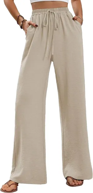 WOWULOVELY Women's High Waisted Wide Leg Long Pants Palazzo Casual Trousers with Pockets
