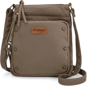 Wrangler Crossbody Bag for Women Small Soft Washed Leather Multi Pocket Shoulder Purses