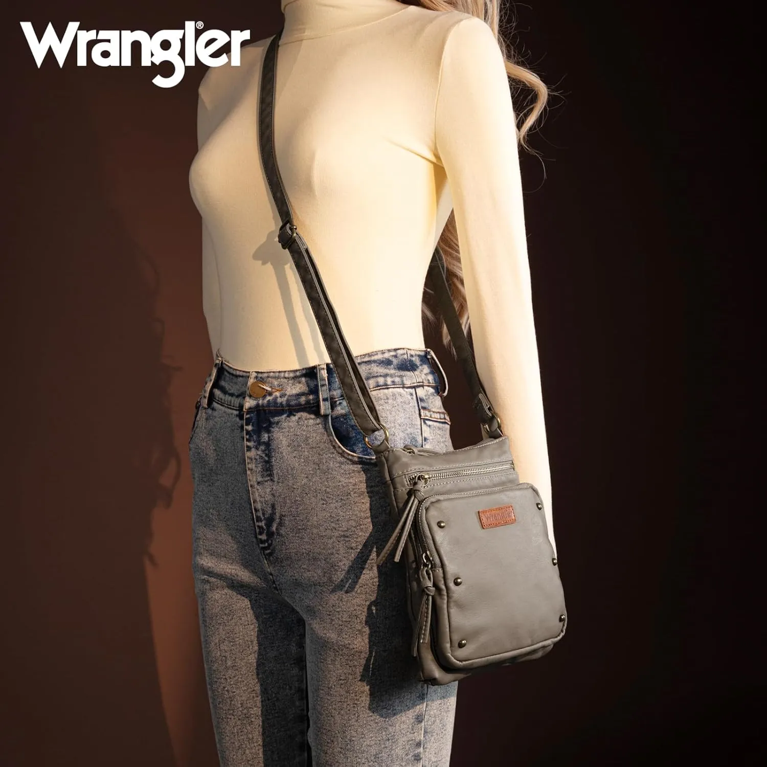 Wrangler Crossbody Bag for Women Small Soft Washed Leather Multi Pocket Shoulder Purses