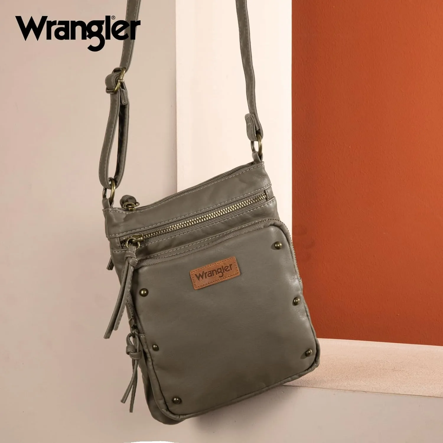 Wrangler Crossbody Bag for Women Small Soft Washed Leather Multi Pocket Shoulder Purses