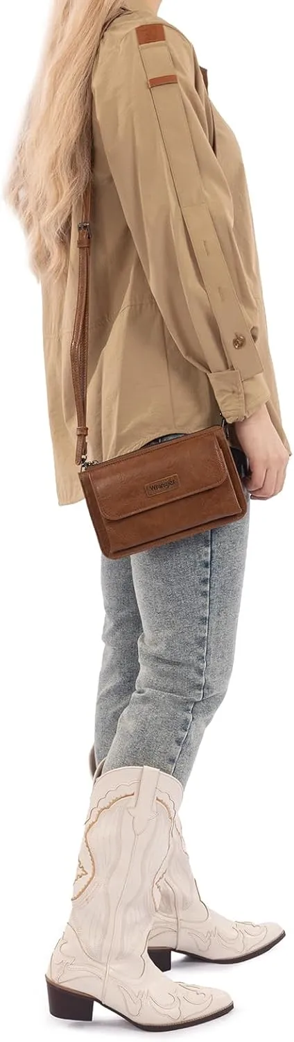 Wrangler RFID Crossbody Wallet Purse Vegan Leather Small Purses for Women with Phone Pocket and Adjustable Strap