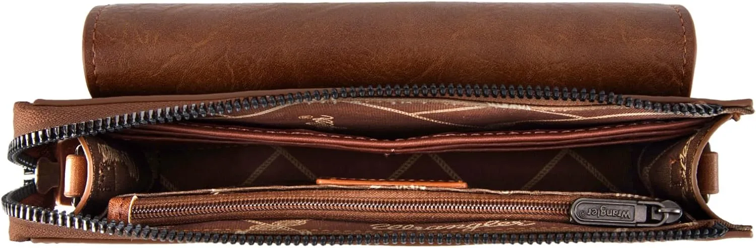 Wrangler RFID Crossbody Wallet Purse Vegan Leather Small Purses for Women with Phone Pocket and Adjustable Strap
