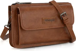 Wrangler RFID Crossbody Wallet Purse Vegan Leather Small Purses for Women with Phone Pocket and Adjustable Strap