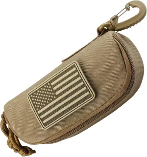 WYNEX Tactical Molle Glasses Pouch, Shockproof Eyeglasses Case Hard Shell, Sunglasses Case with Clip and Zipper, Protective Box with Flag Patch, for Most Glasses, Sunglasses, Goggles