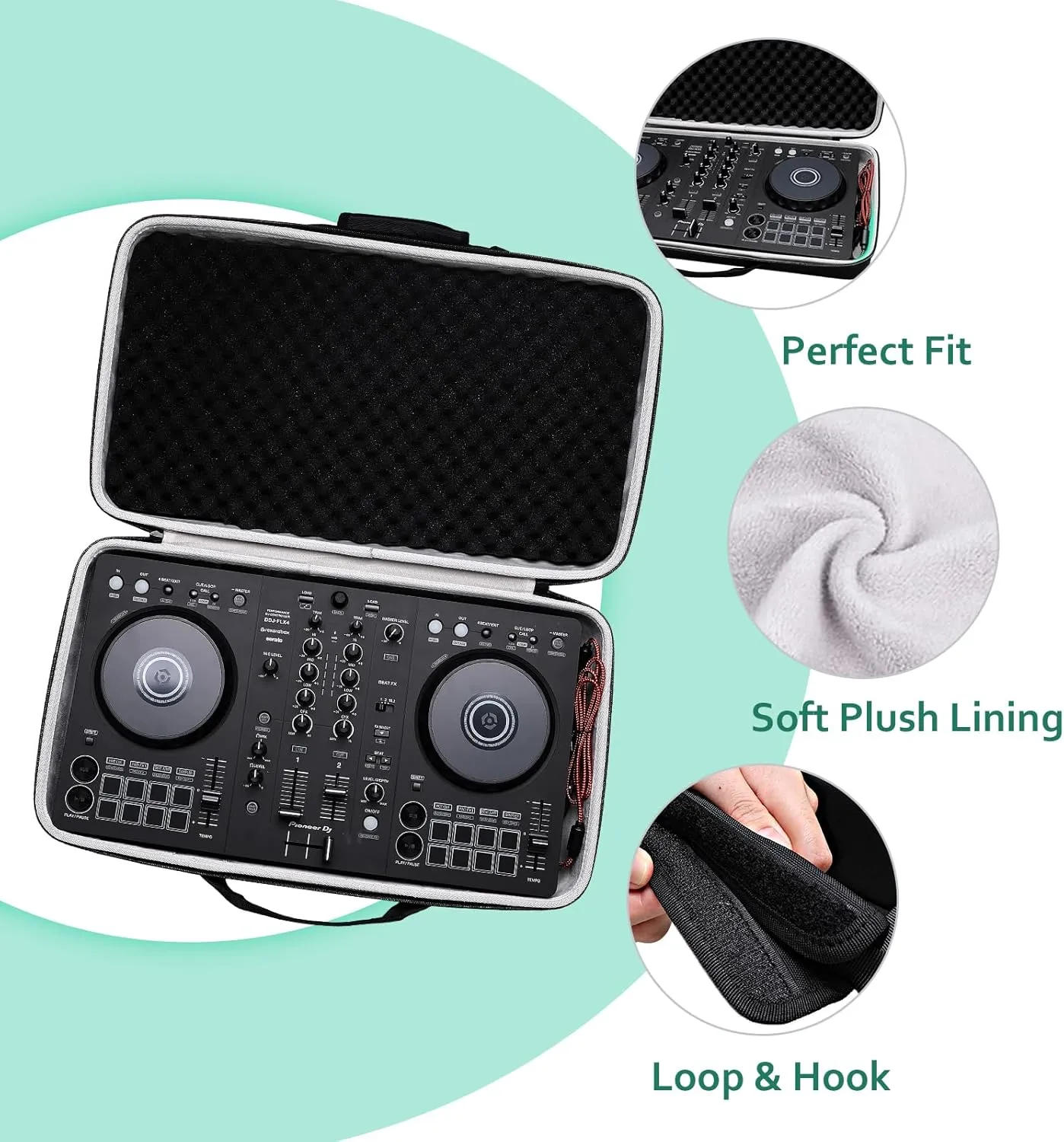 XANAD Hard Case for Pioneer DJ DDJ-FLX4 2-deck Rekordbox and Serato DJ Controller - Protective Carrying Storage Bag