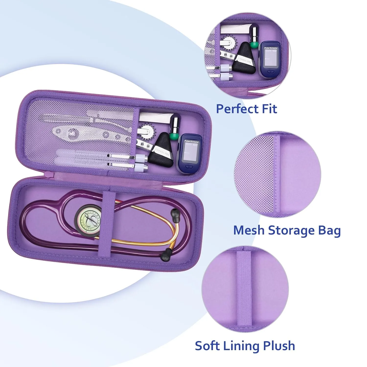 XANAD Stethoscope Case for 3M Littmann Cardiology III,II,IV,3M Littmann Master Cardiology/MDF MDOne Stainless Steel Stethoscope, Extra Pocket for Doctor & Nurse Accessories - Purple