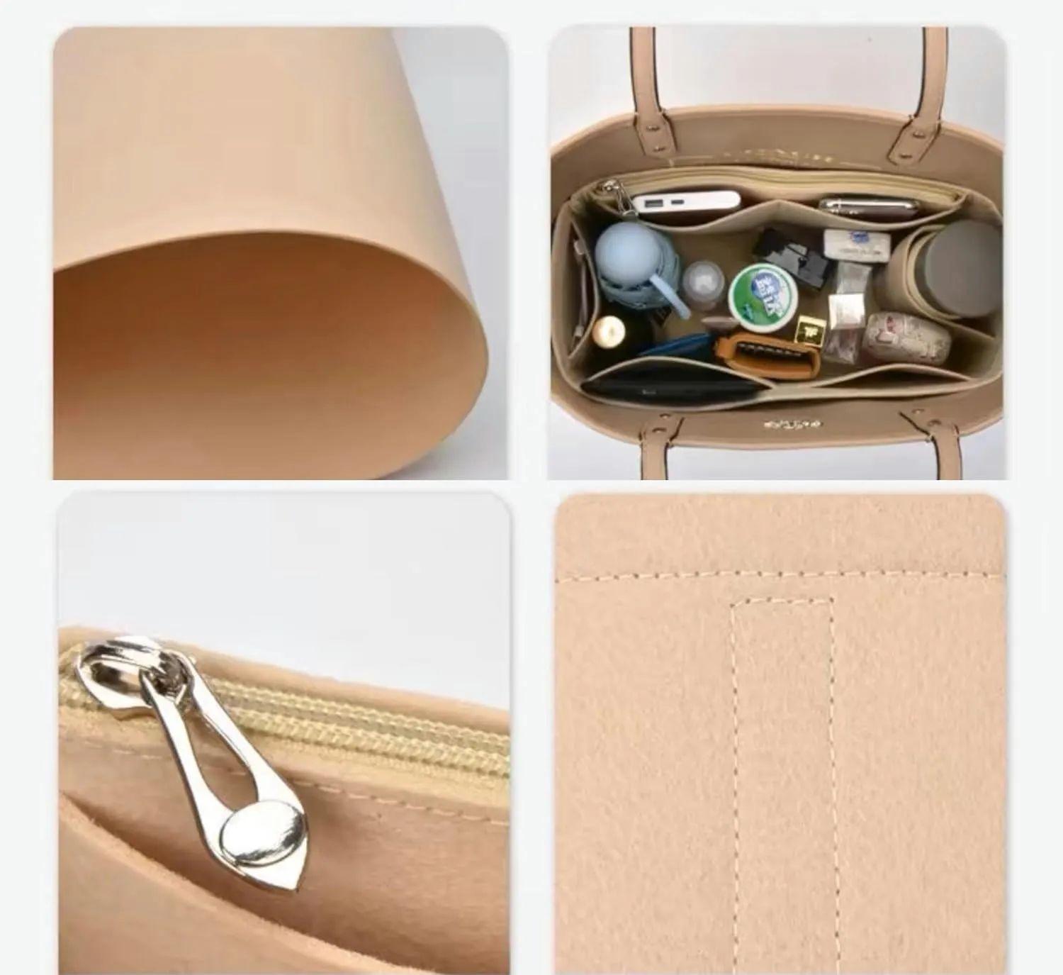 Xoppia Bag Organizer compatible with Loro Piana Loom bag L25. Felt Insert Liner for Women Handbag. (Brown, Style A)