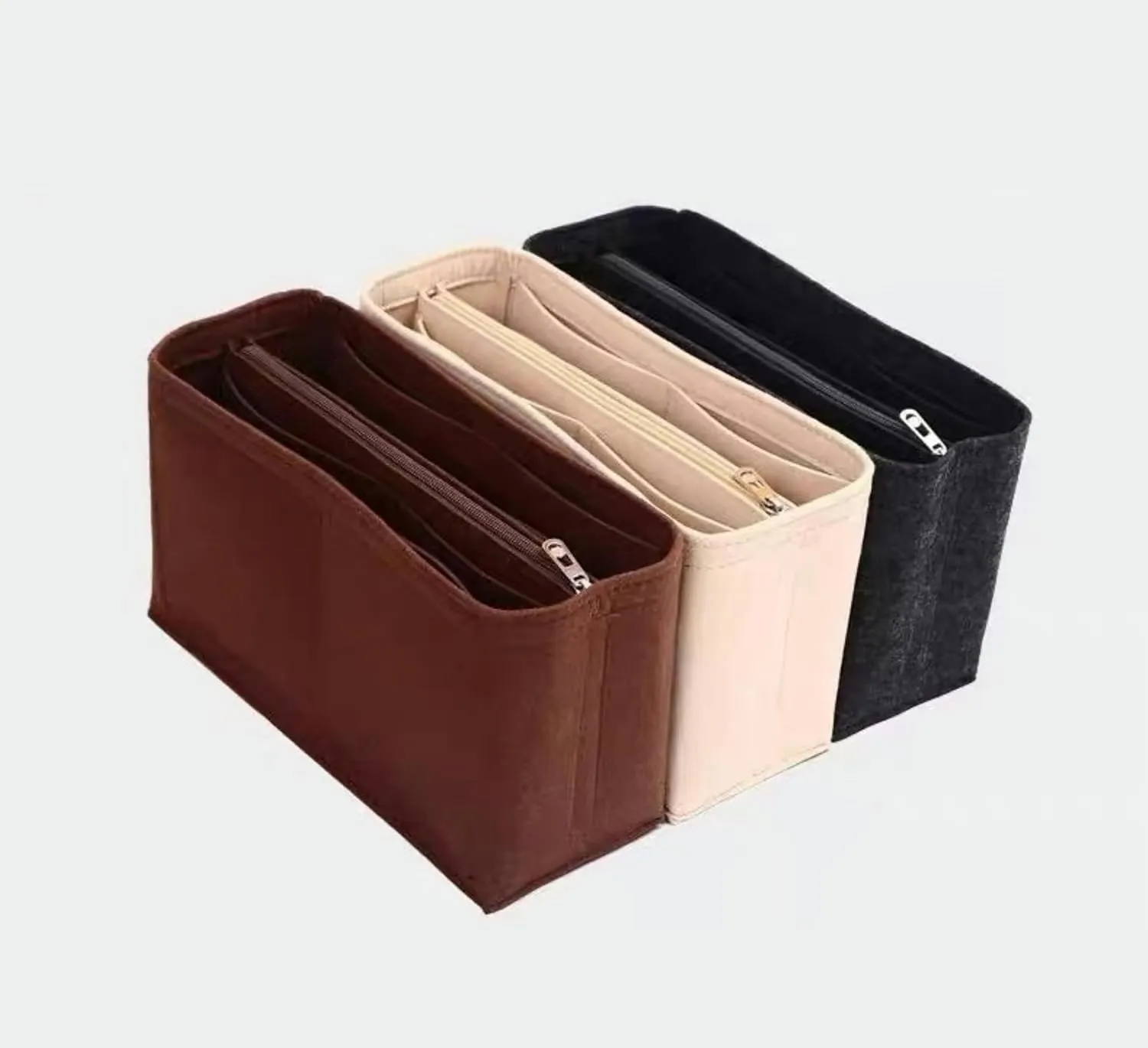 Xoppia Bag Organizer compatible with Loro Piana Loom bag L25. Felt Insert Liner for Women Handbag. (Brown, Style A)